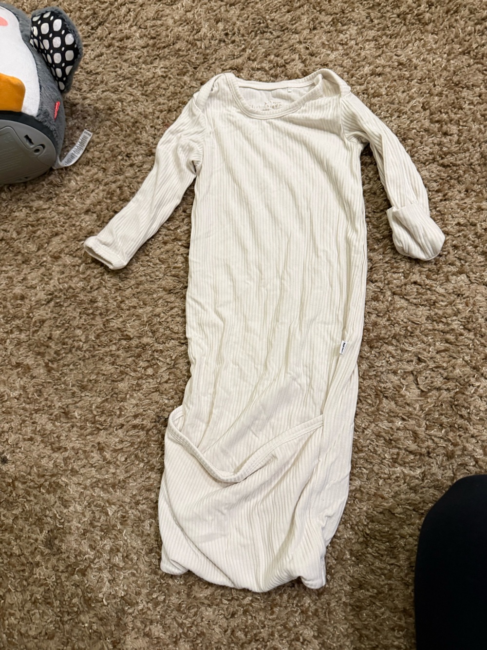 Ribbed Long-Sleeve NB Gown in Cream